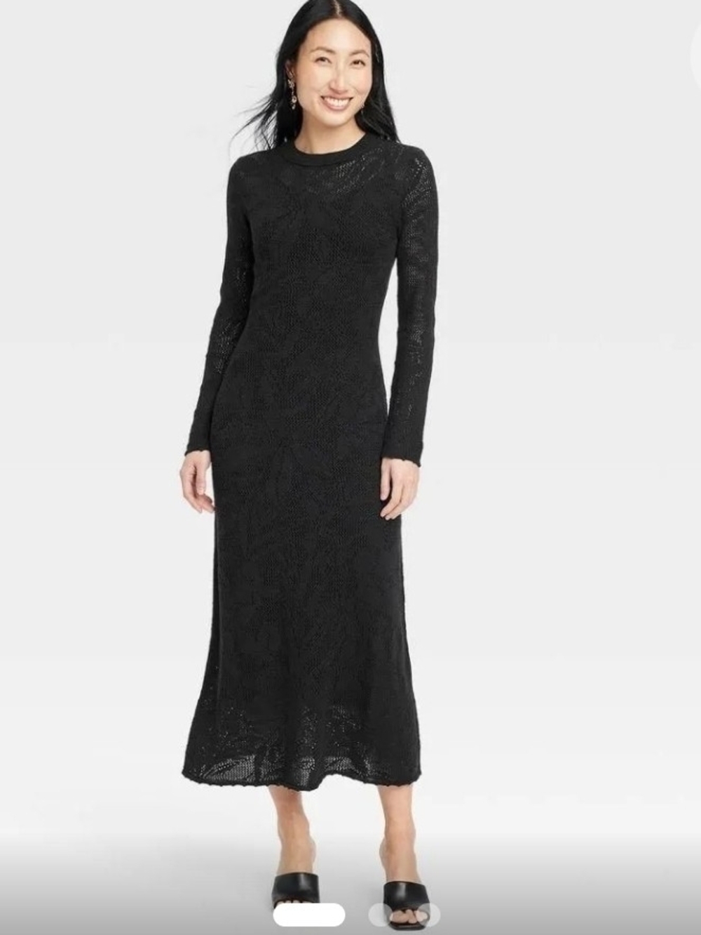 A New Day Women's Floral Pointelle Maxi Dress Long Sleeve